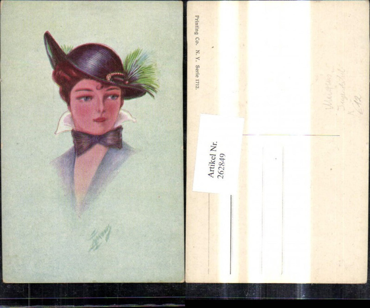 262849,Künstler Ak Marquis Jugendstil Frau Mode Hut Hutmode
