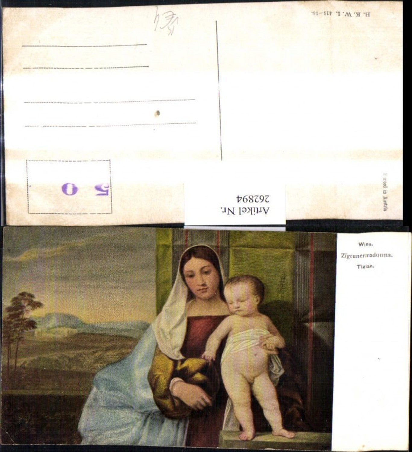 262894,Künstler Ak Tizian Zigeunermadonna Nacktes Kind Religion pub B.K.W.I. 413-14