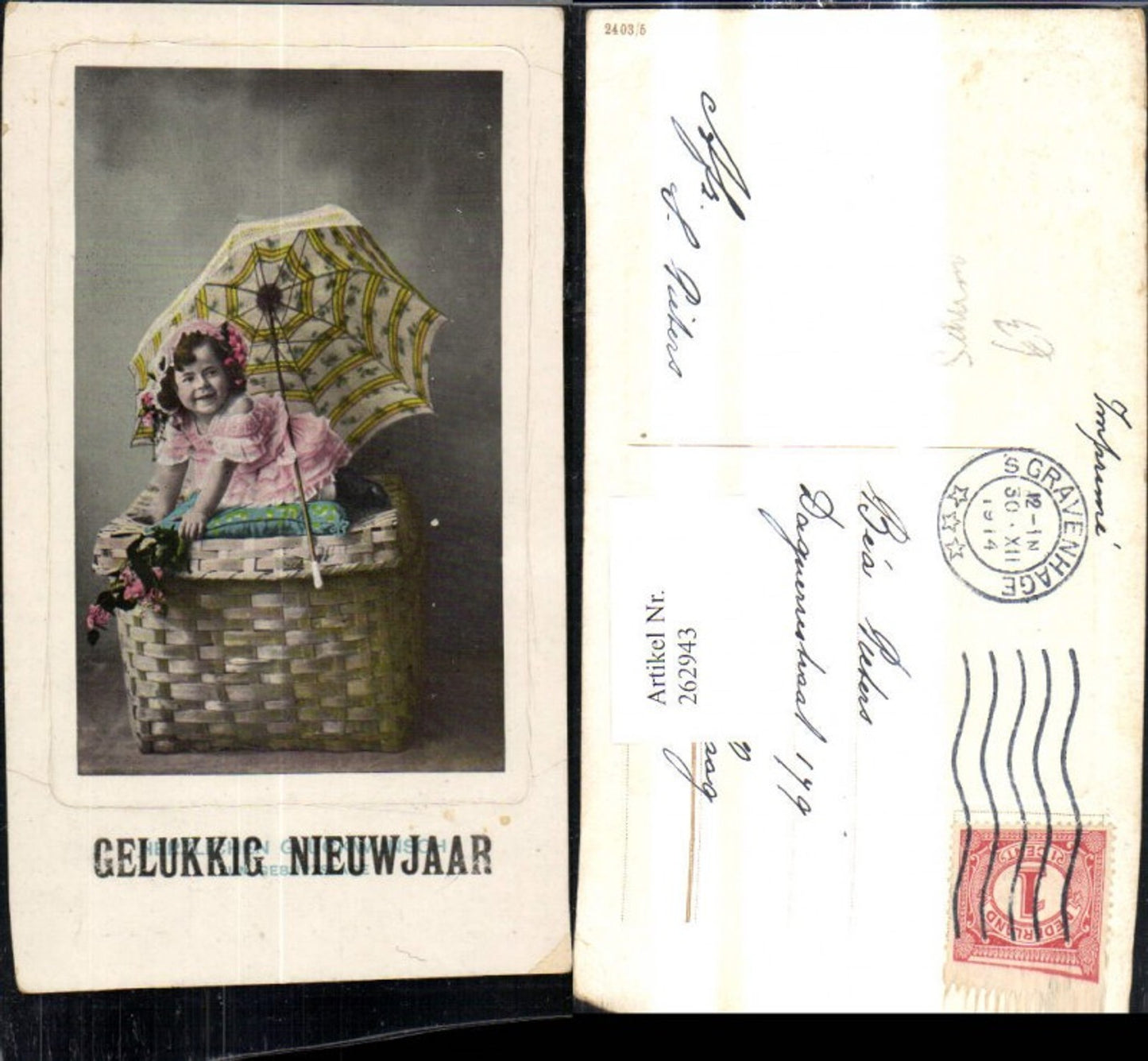 262943, Girl with umbrella and basket, wicker box, flowers, cushion, happy New Year