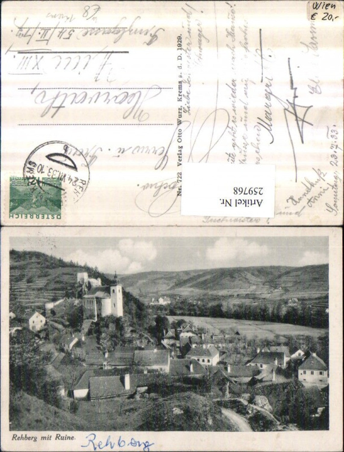 259768,Krems an d. Donau Rehberg Totale m. Ruine Kirche