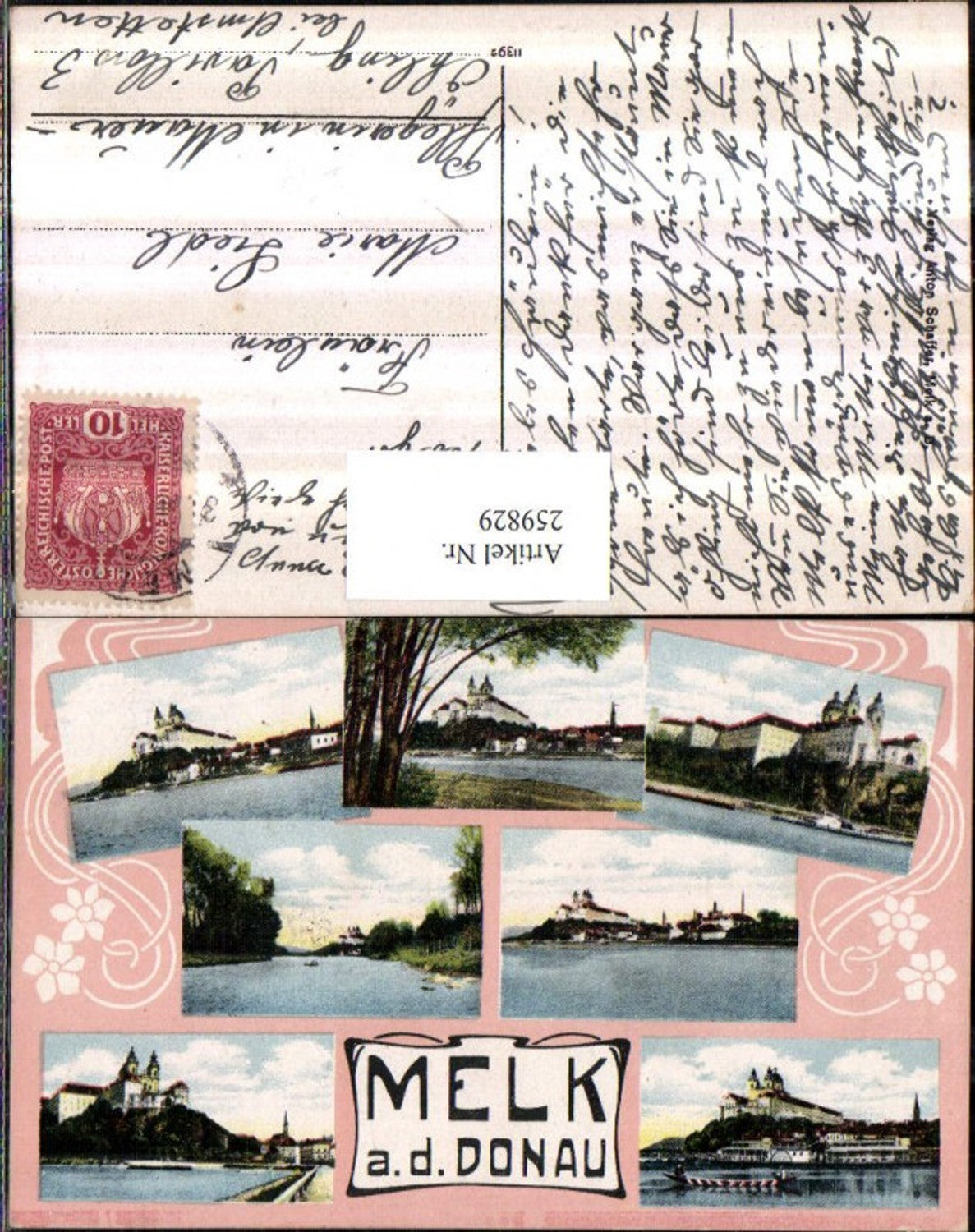 259829, Melk on the Danube, Danube Abbey, multi-view postcard