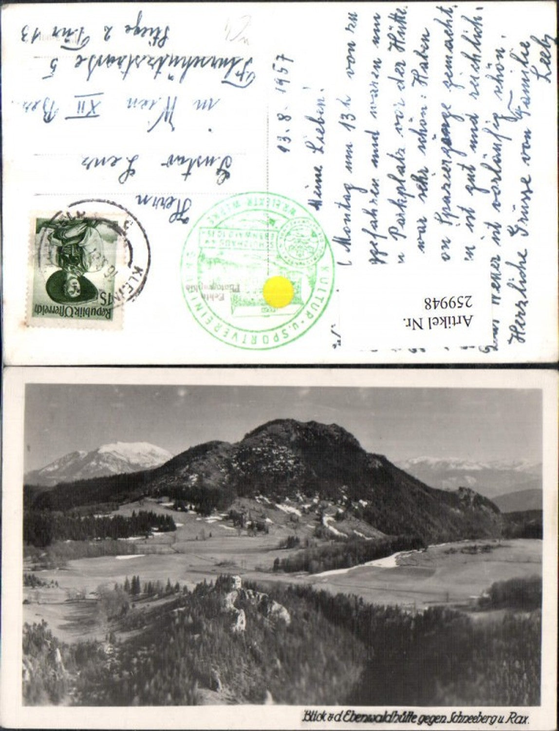 259948,Blick von d. Ebenwaldhütte geg. Schneeberg u. Rax b. Kleinzell