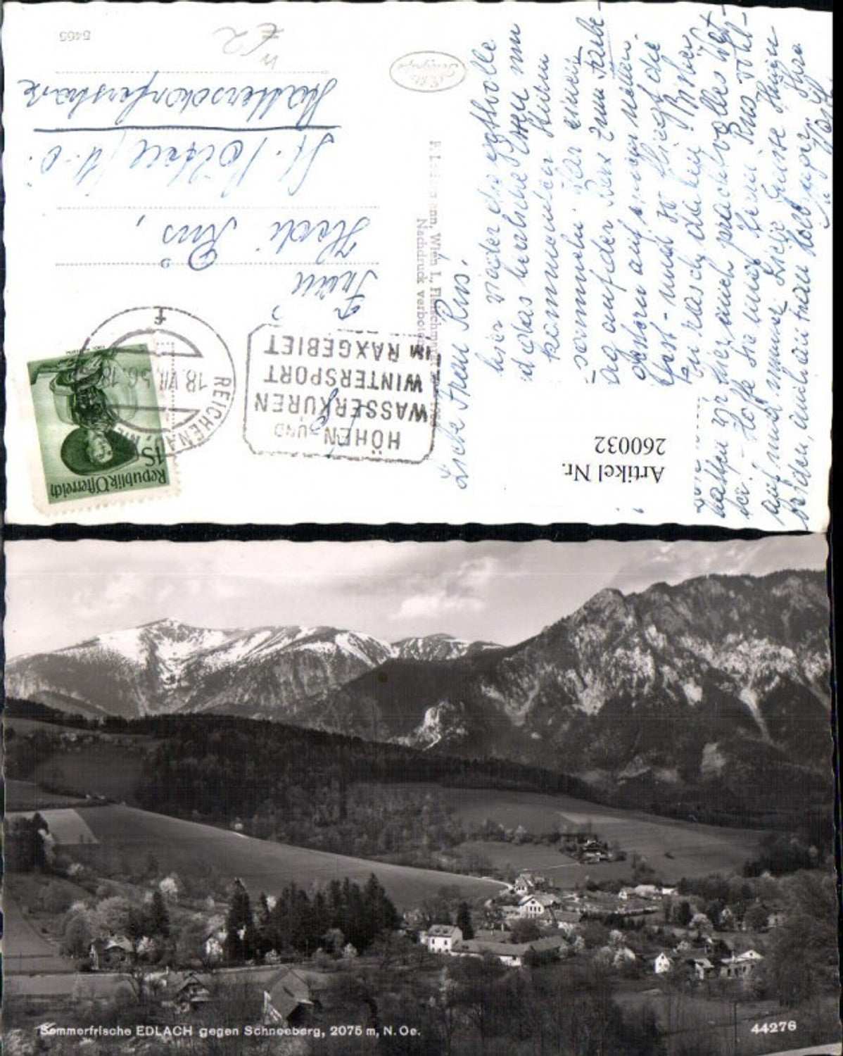 260032,Edlach Totale geg. Schneeberg b. Reichenau Bergkulisse