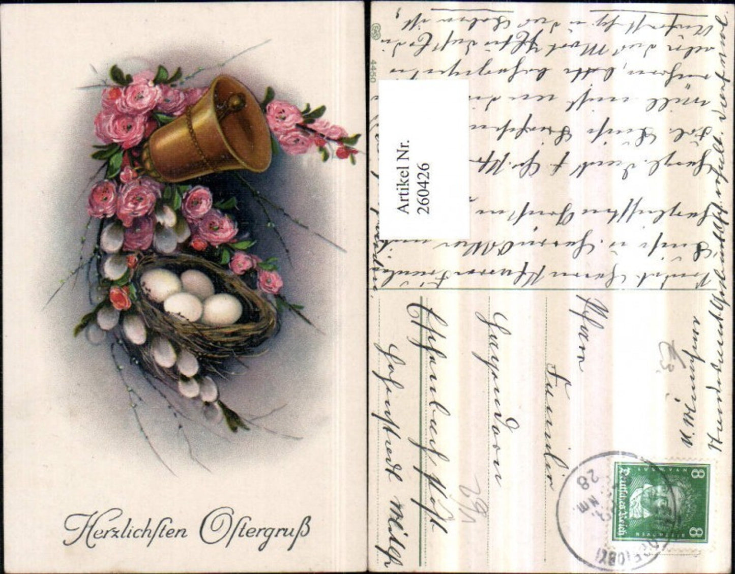 260426,Ostern Nest Eier Rosen Glocke Palmkätzchen Palmzweige pub EAS 4450