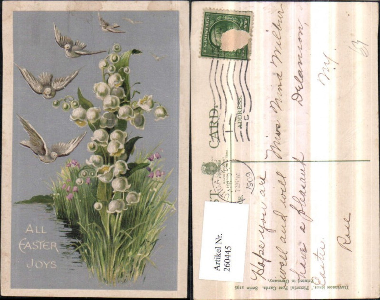 260445,Präge AK Ostern Märzenbecher Blumen Tauben