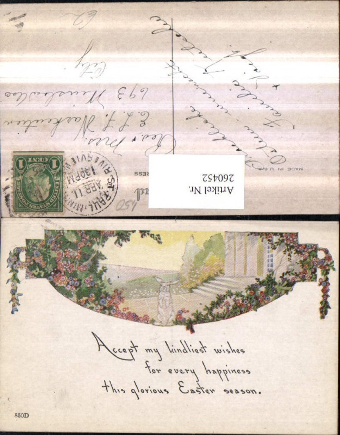 260452,Ostern Hase Landschaft Stiege Säulen Blumen Spruch Text