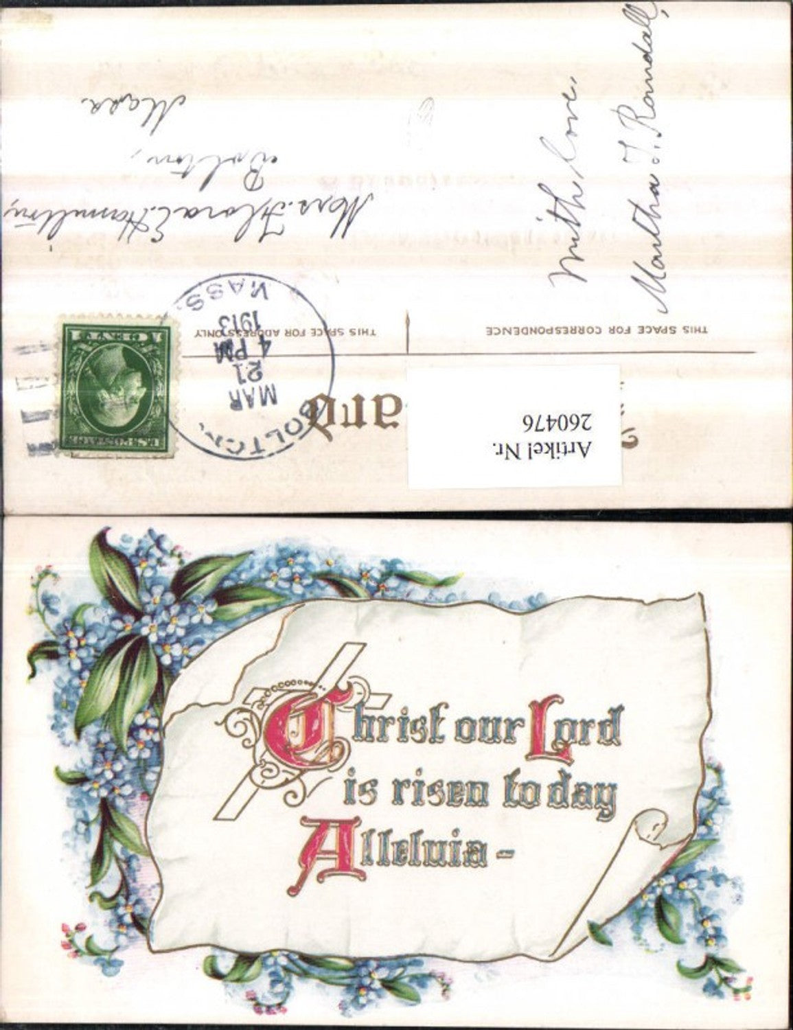 260476, Embossed Lithograph AK Flowers Forget-me-not Paper Roll Saying Text Cross