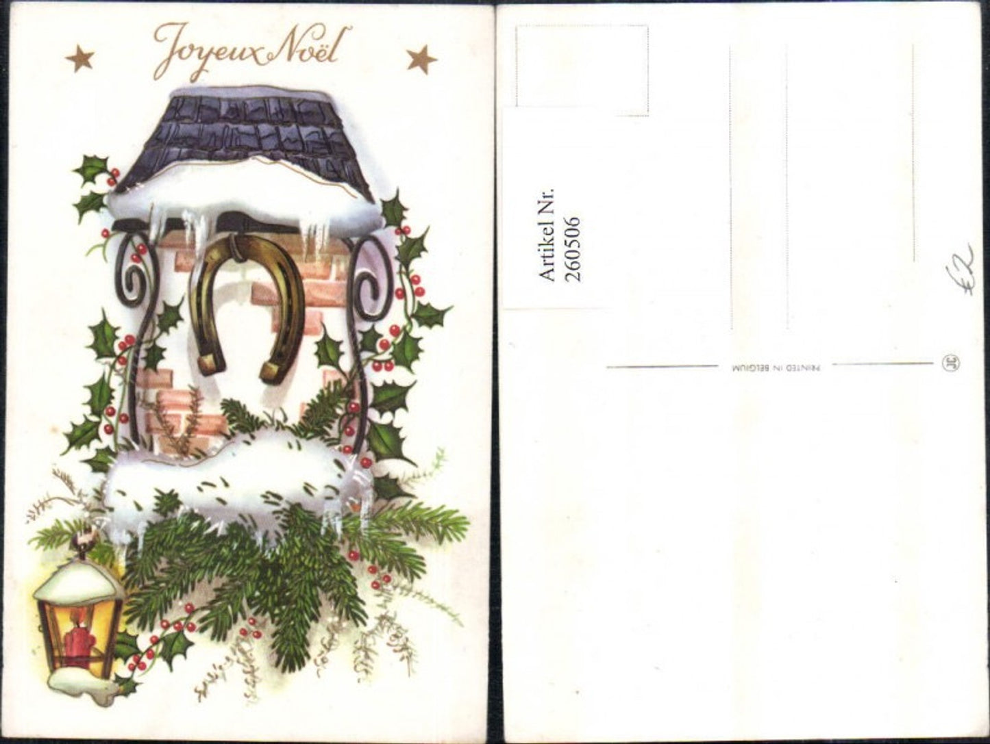260506,Weihnachten Dach Steinmauer Hufeisen Stechpalmen Tannenzweige Laterne