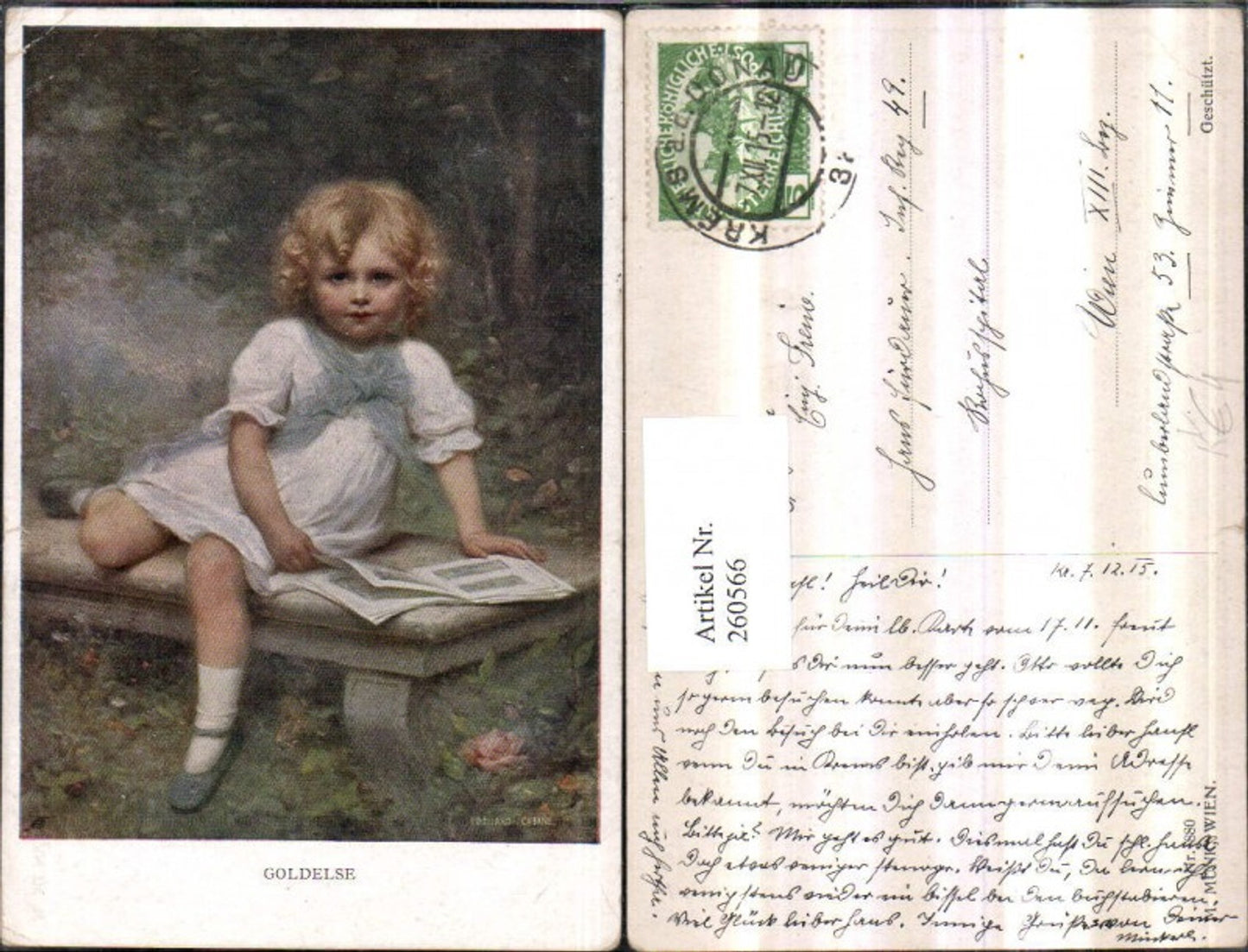 260566,M. Munk Vienne 880 Künstler Eduard Cabane Goldelse Mädchen m. Kleid Steinbank Zeitschrift