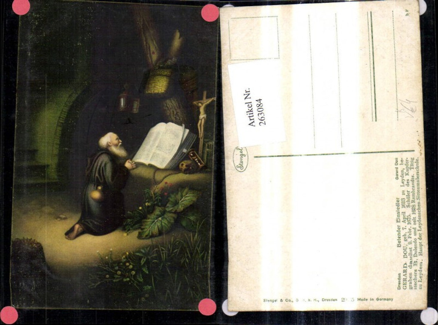 263084,Stengel Co 29655 Gerard Dou Betender Einsiedler Buch Bibel Lesen Kreuz