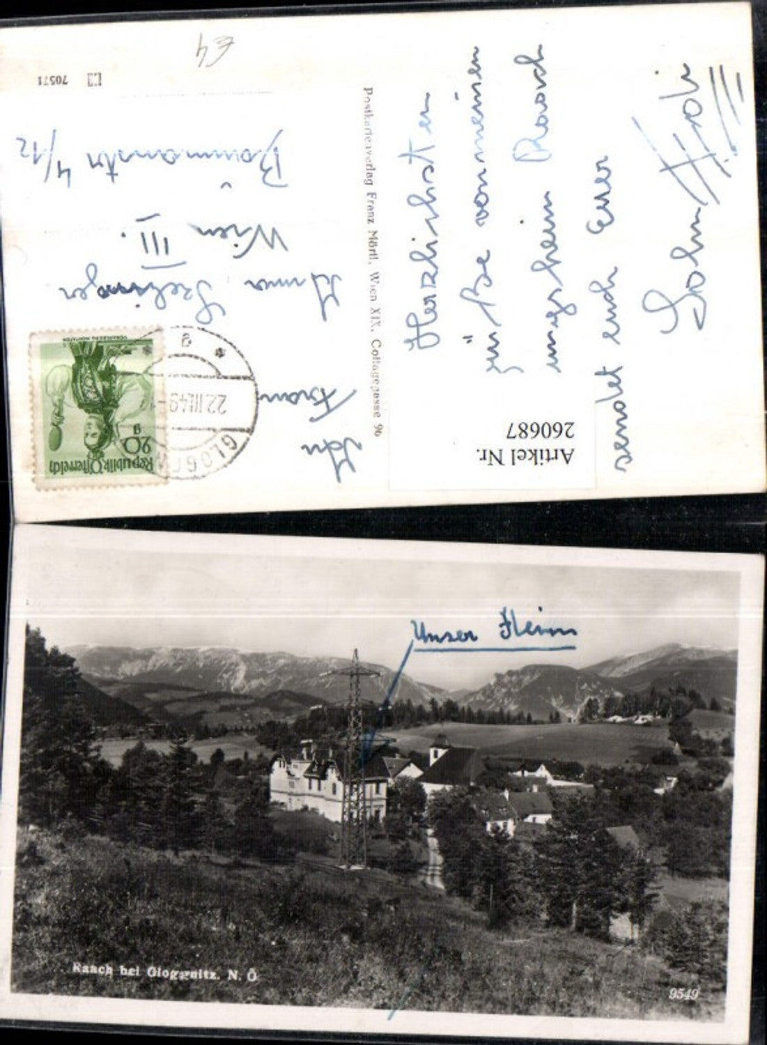 260687,Raach b. Gloggnitz Teilansicht Kirche Bergkulisse