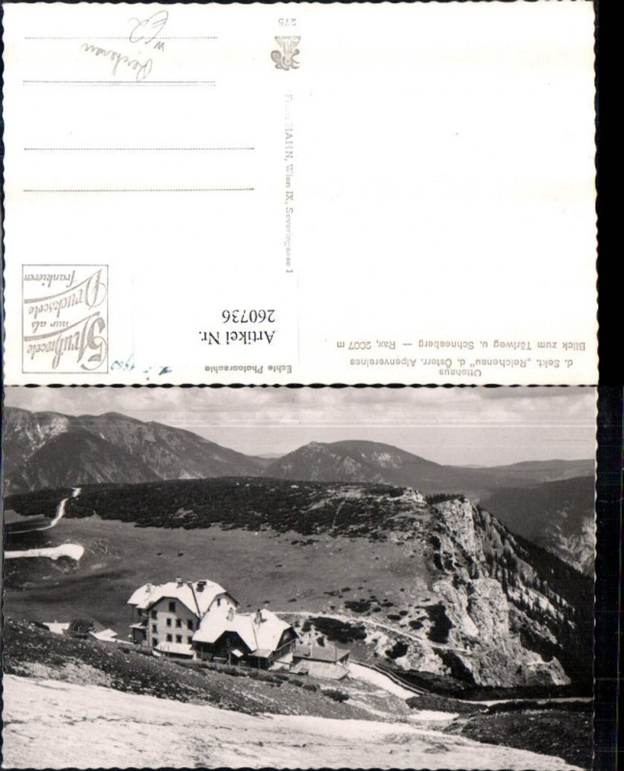 260736,Rax Ottohaus Blick zum Törlweg u. Schneeberg Bergkulisse b. Reichenau