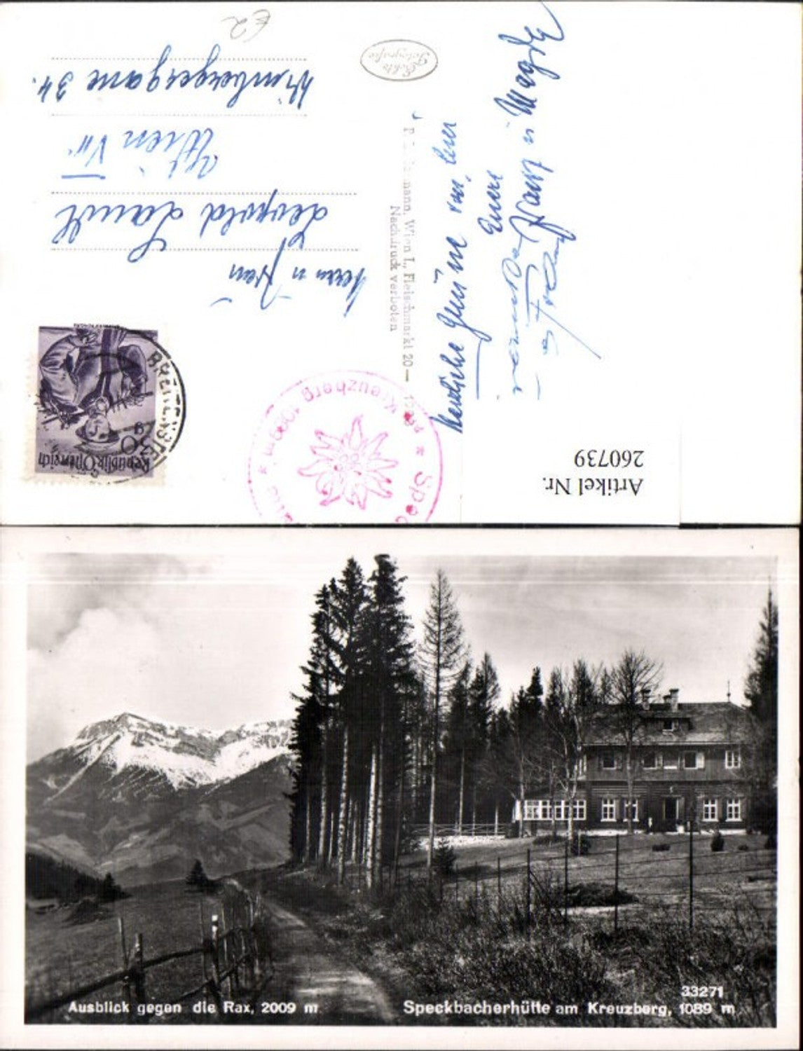 260739,Speckbacherhütte am Kreuzberg b. Breitenstein Ausblick geg. d. Rax Bergkulisse