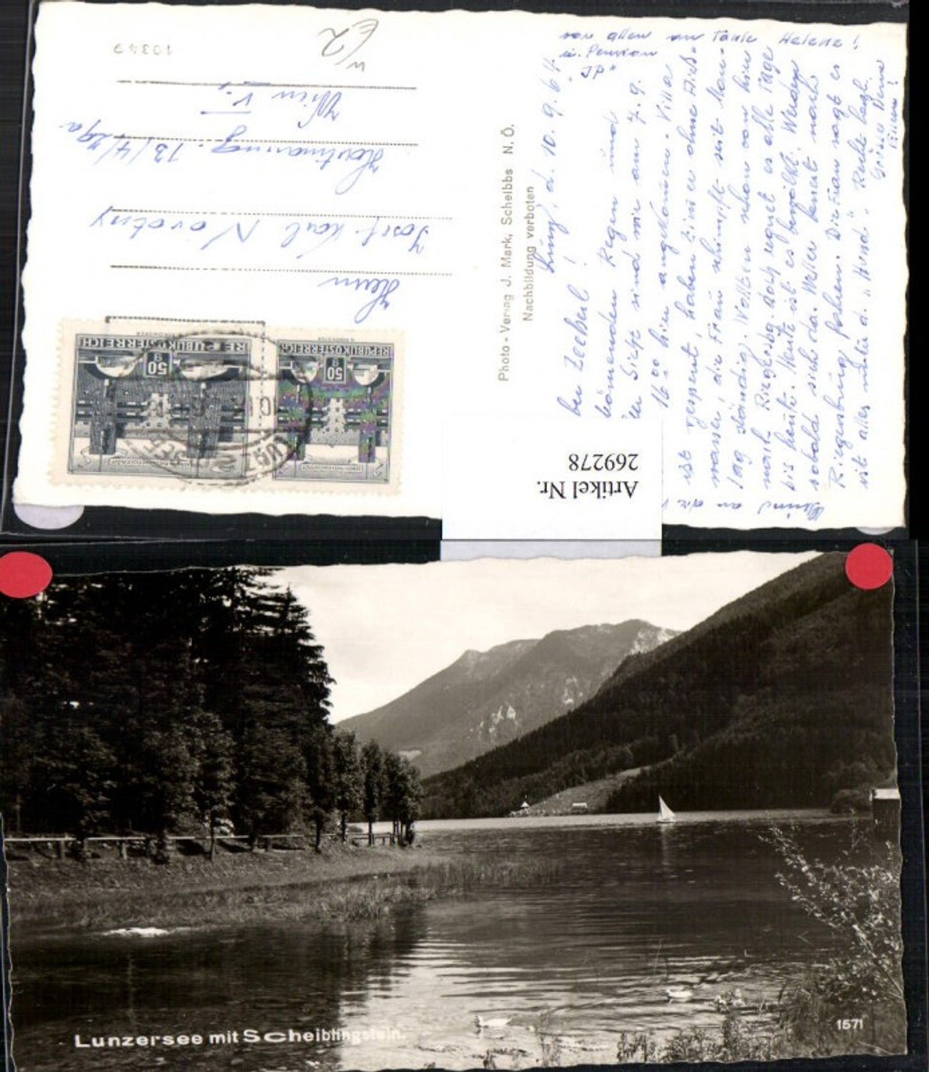 269278,Lunz Lunzer See m. Scheiblingstein Segelboot Enten Bergkulisse