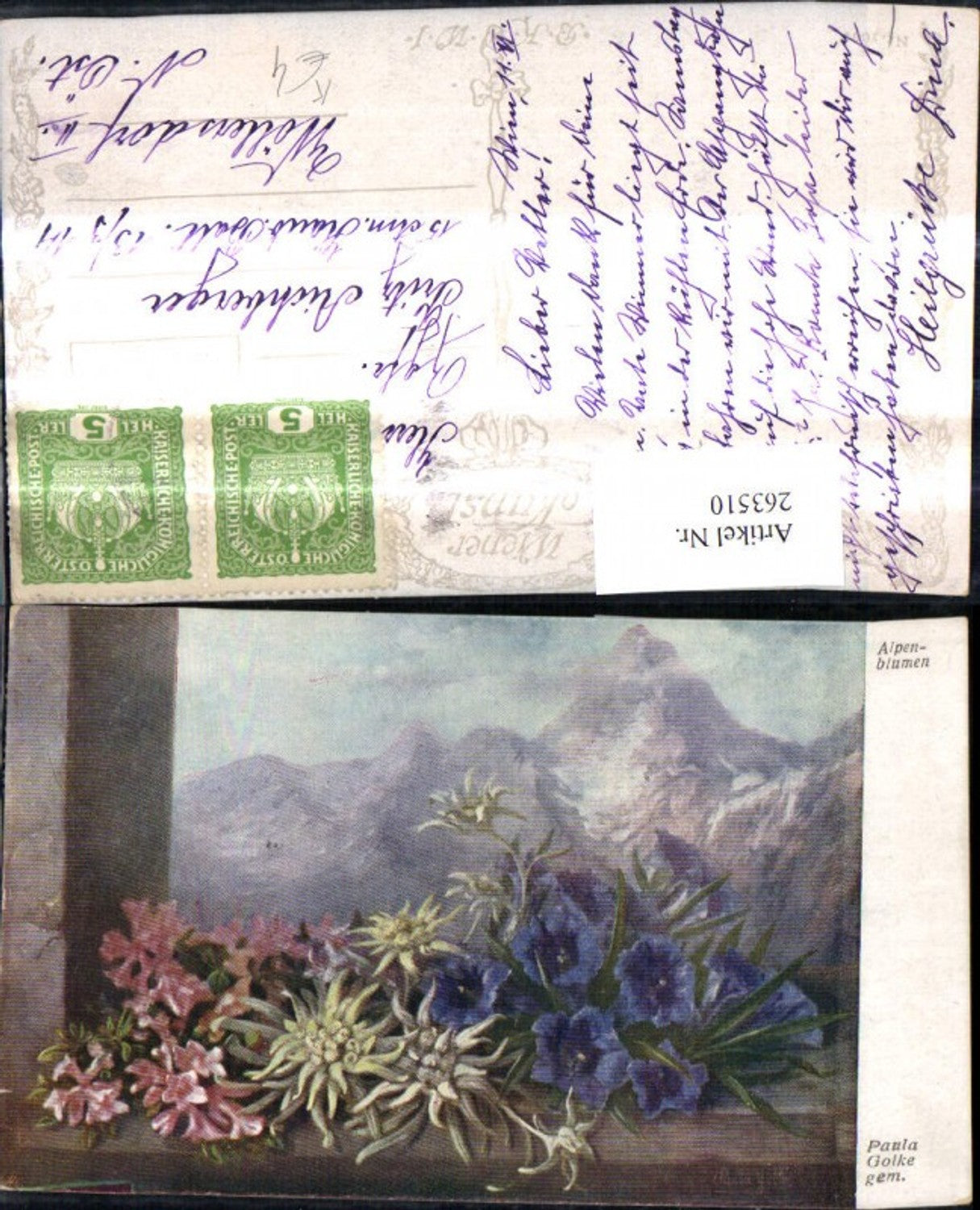 263510,Künstler Ak Paula Golke Alpenblumen Alpenflora Enzian Edelweiß