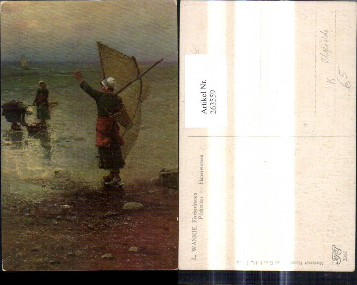 263559,Künstler Ak Ölgemälde L. Wankie Fischerfrauen Fischen Anglen