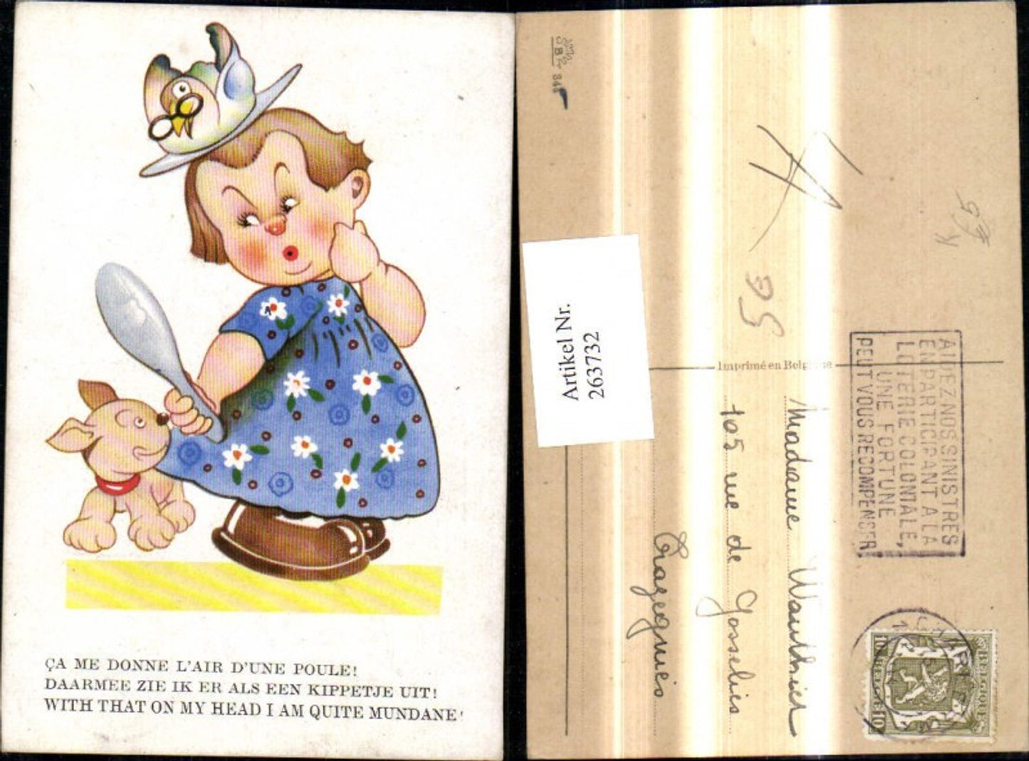 263732,Künstler Ak Kinder Mädchen m. Handspiegel Hund Hut m. Ente Brille Spruch