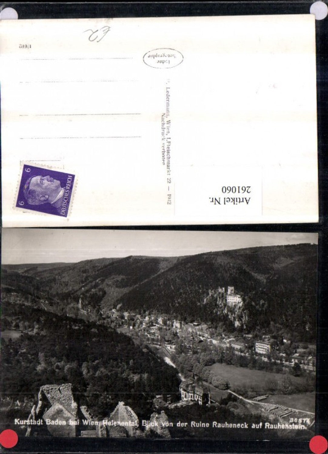 261060,Baden b. Wien Helenental Totale Blick von d. Ruine Rauheneck auf Rauhenstein