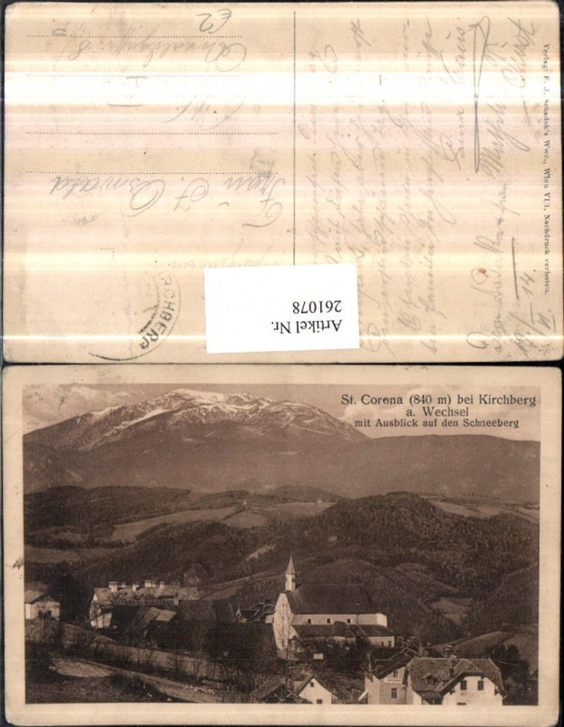 261078,St. Corona b. Kirchberg am Wechsel Totale Kirche m. Schneeberg Bergkulisse