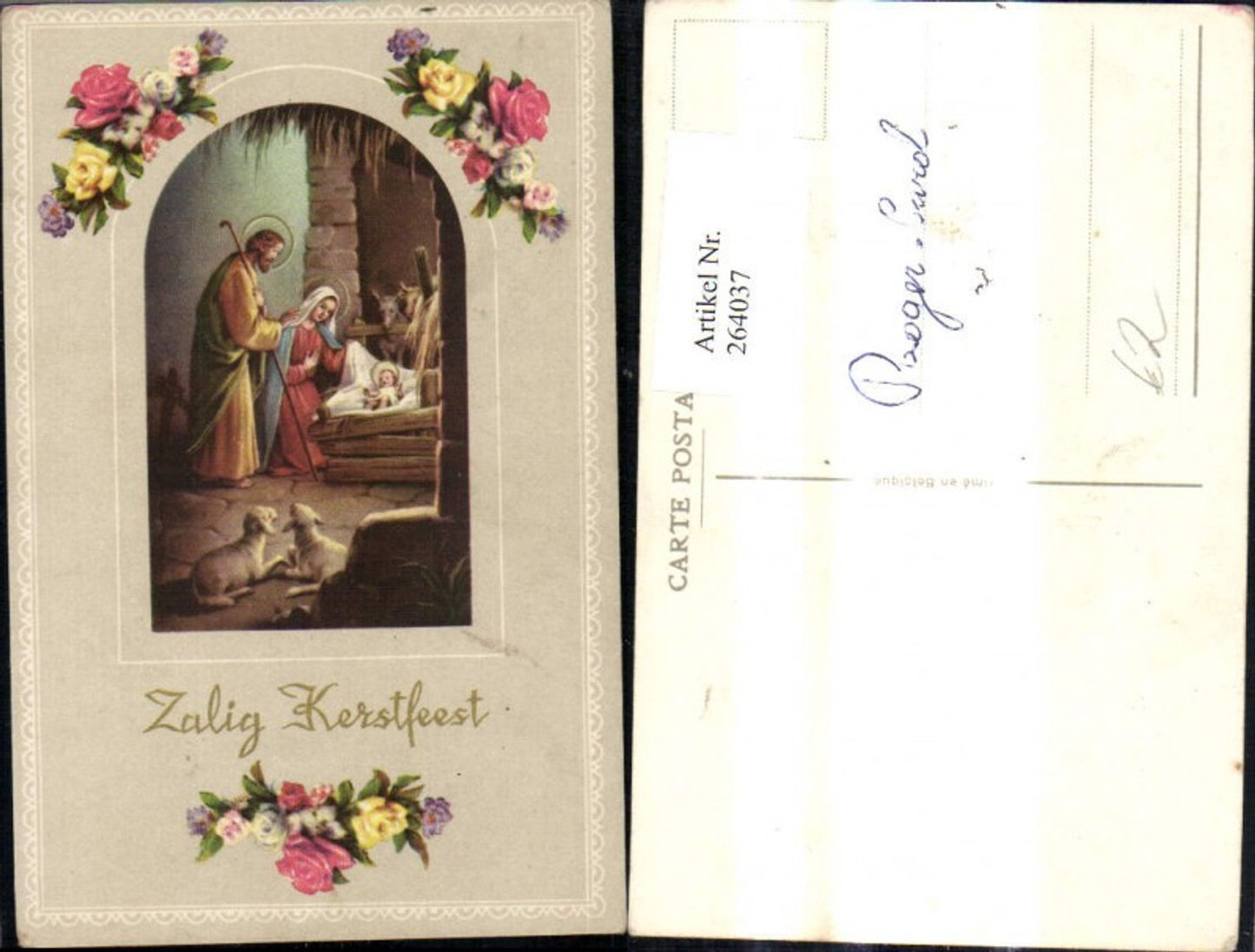 264037,Künstler Ak Hl. Familie Jesuskind Krippe Bethlehem Schafe Passepartout Blumen