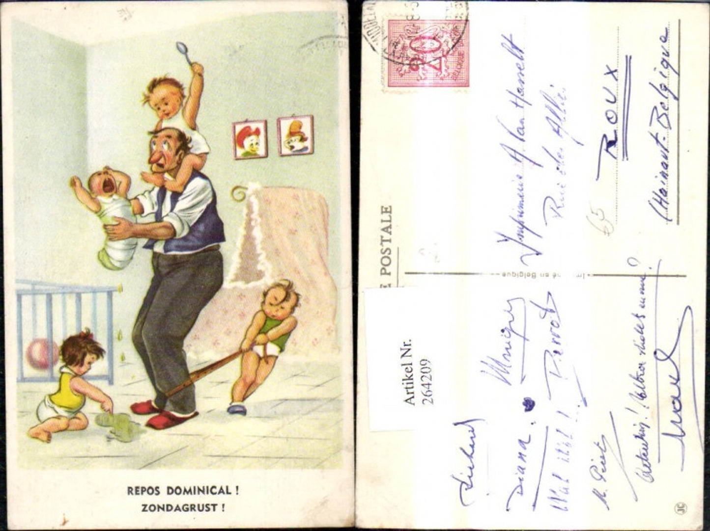 264209,Künstler Ak Verzweifelter Vater überfordert v. Kinder Spruch Scherz Humor