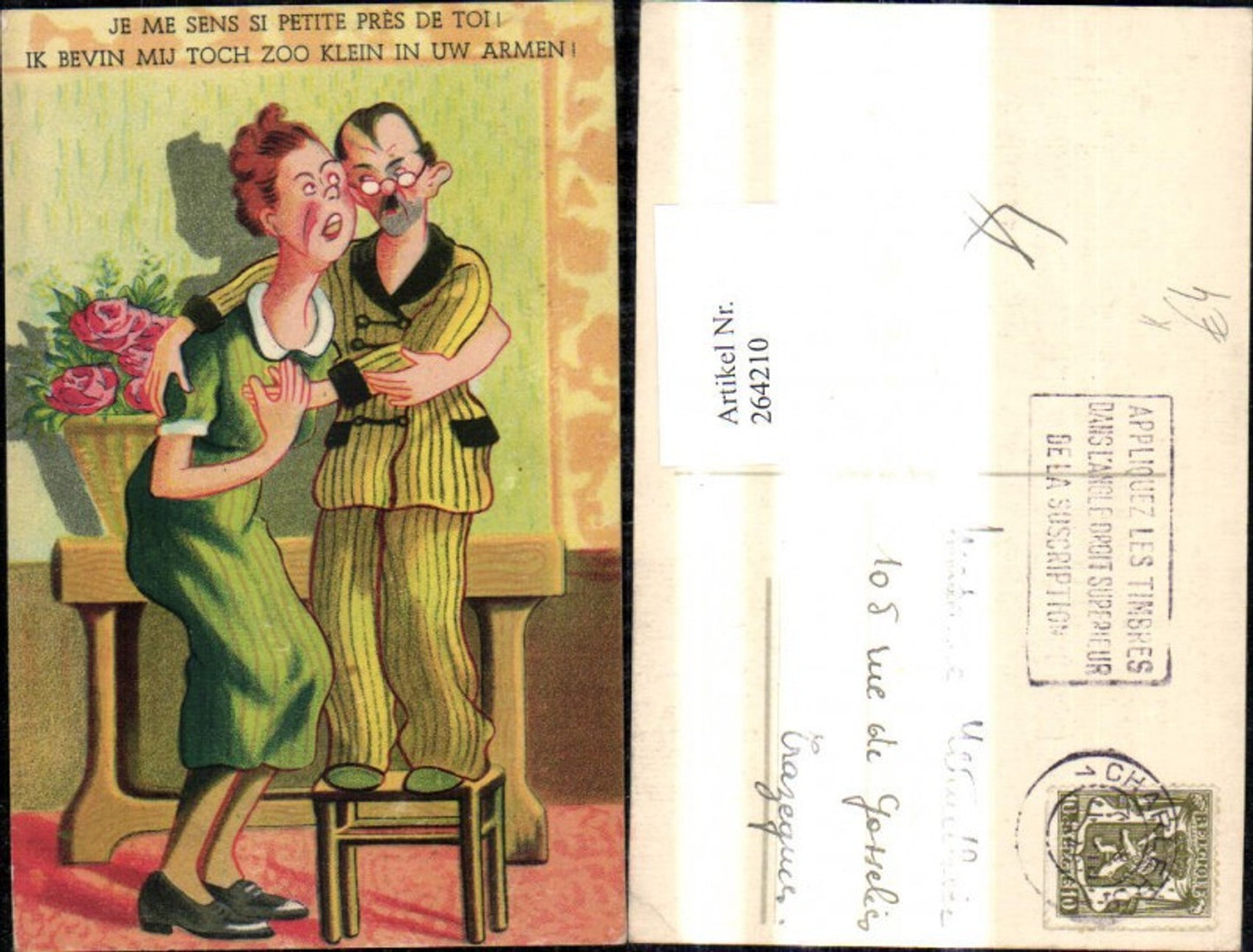 264210,Künstler Ak Ungleiches Paar Umarmung Spruch Scherz Humor