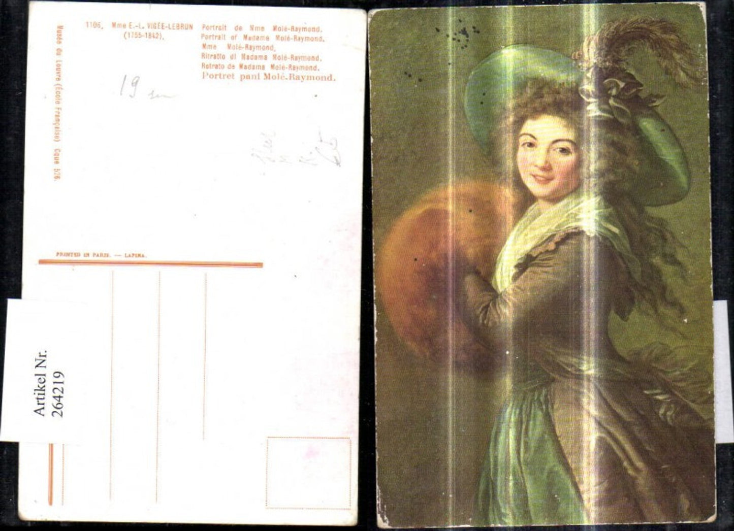 264219,Künstler Ak E. L. Vigee-Lebrun Portrait de Mme Mole- Raymond Frau m. Hut Federhut Muff Pelz