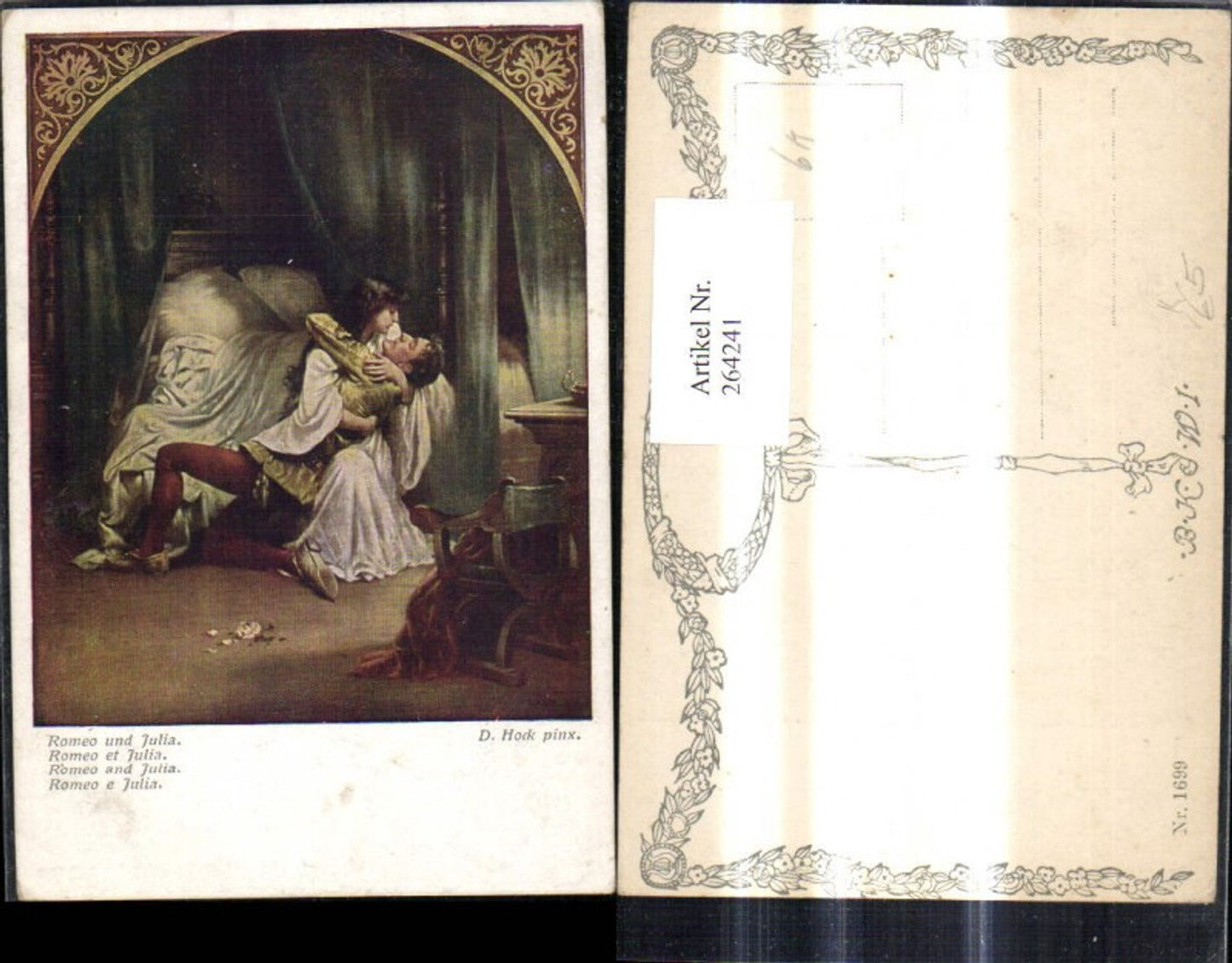264241,Künstler Ak D. Hock Romeo u. Julia Liebe Kuss pub B.K.W.I. Brüder Kohn 1699