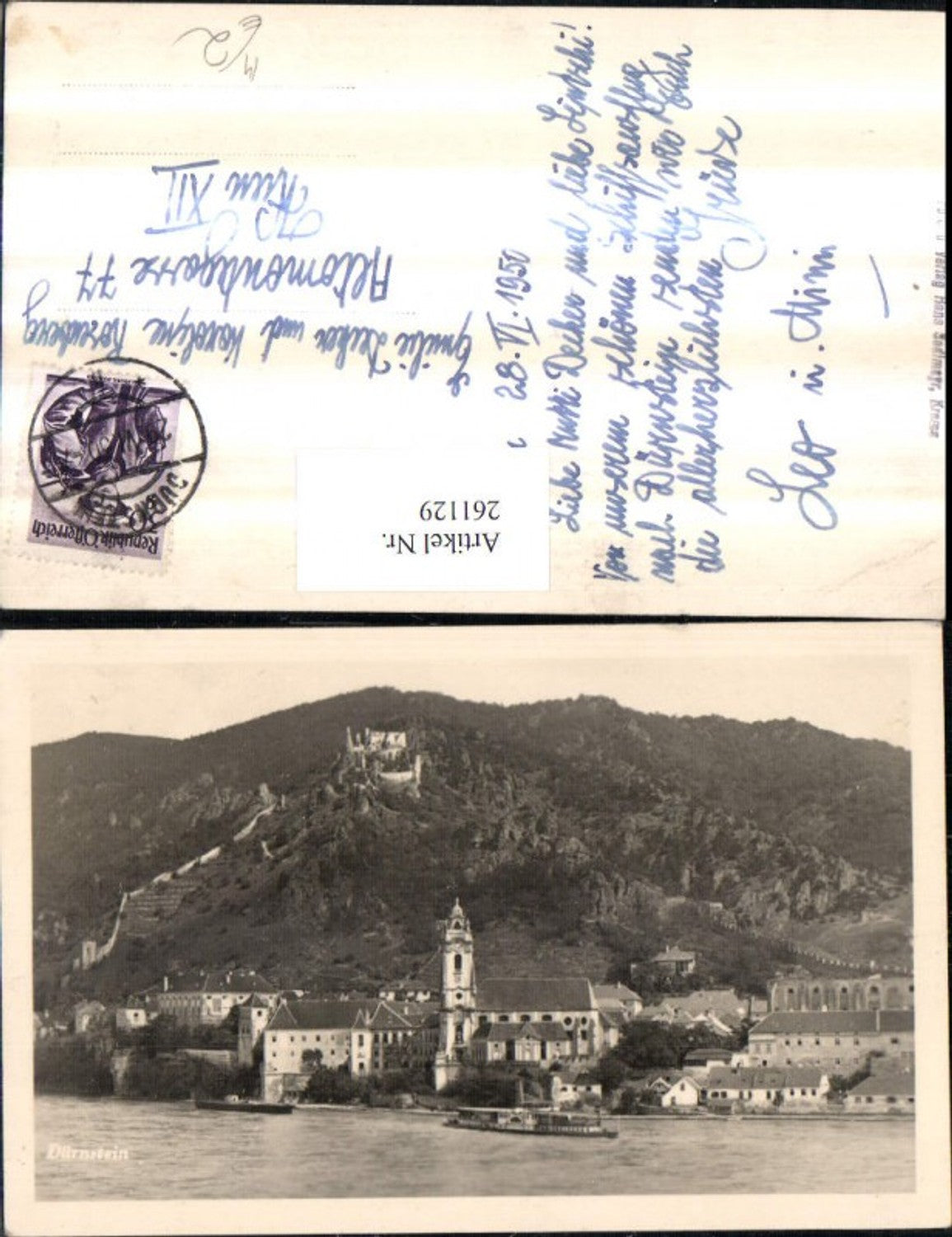 261129,Dürnstein in d. Wachau Totale m. Ruine Dampfer