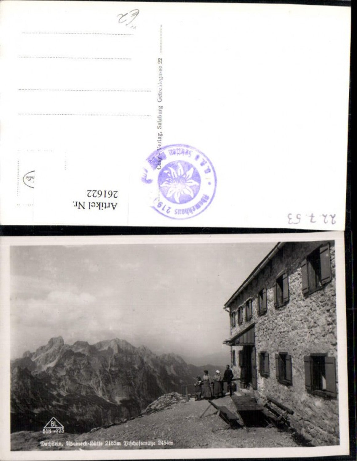 261622,Dachstein Adamek-Hütte Berghütte m. Bischofsmütze Bergkulisse b. Gosau