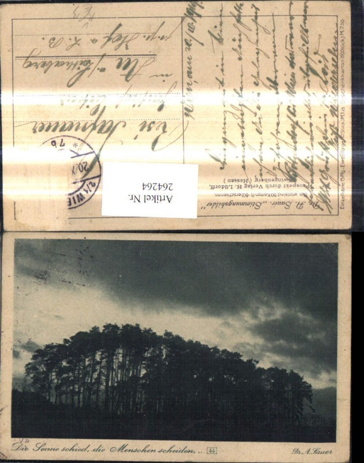 264264,Künstler Ak A. Sauer Stimmungsbilder Die Sonne schied Landschaft pub H. Lüdorff Zwingenberg