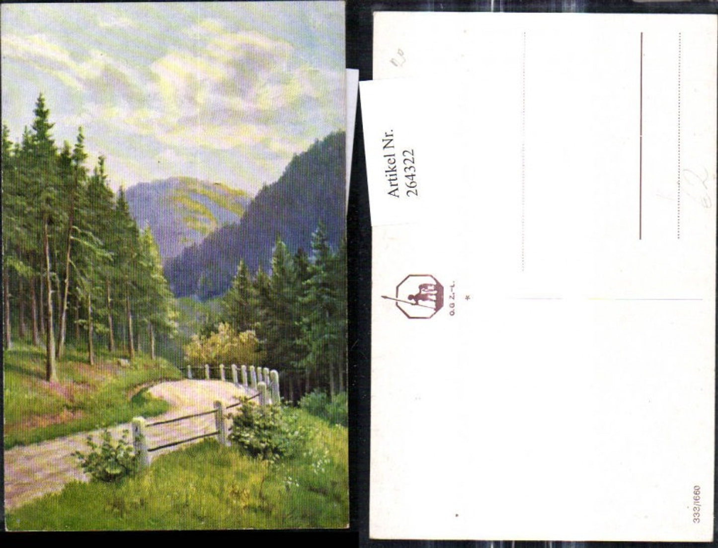 264322,Künstler Ak Strasse Wald Landschaft