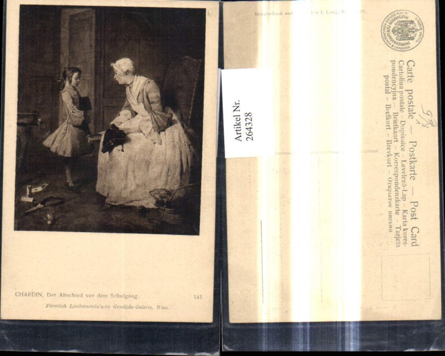 264328,Künstler Ak Chardin Der Abschied v. d. Schulgang Frau m. Bub Junge pub J. Löwy Wien 143