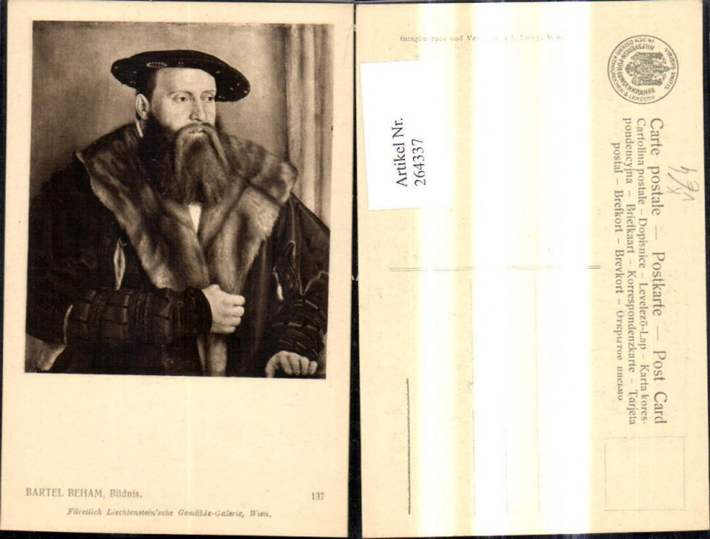 264337,Künstler Ak Bartel Beham Bildnis Mann Portrait pub J. Löwy Wien 137