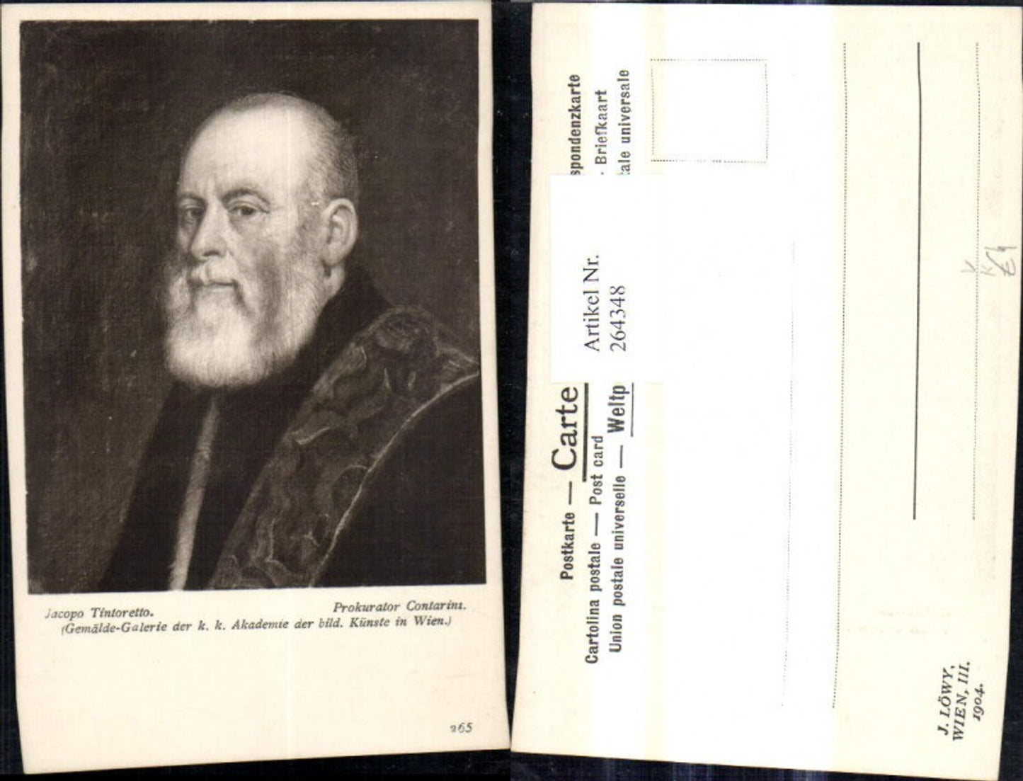 264348,Künstler Ak Jacopo Tintoretto Prokurator Contarinz Mann Portrait pub J. Löwy Wien 265
