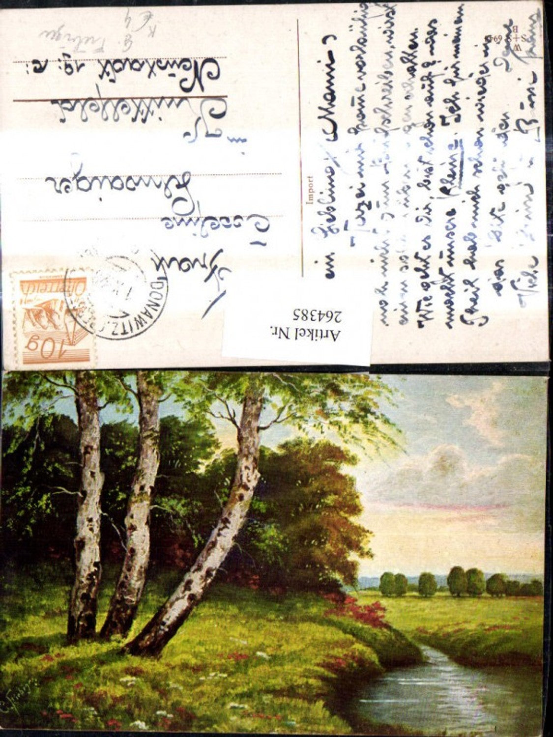 264385,Künstler Ak G. Fiebiger Birken a. Fluss Landschaft Bäume
