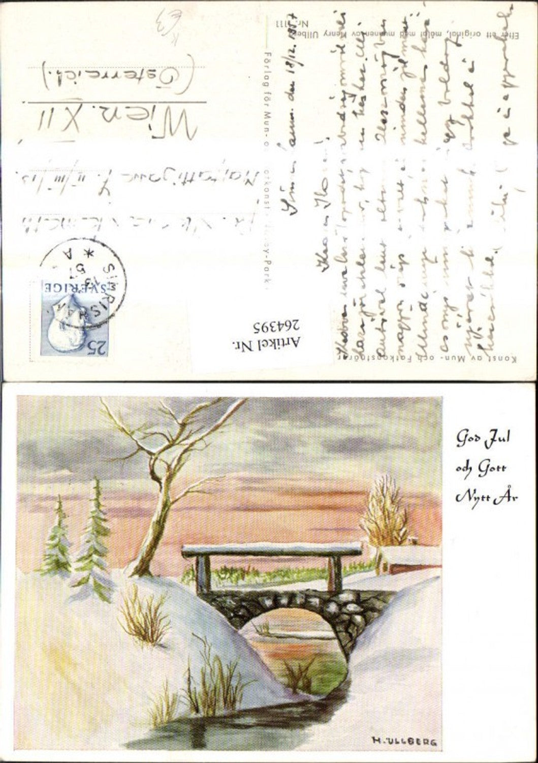 264395,Künstler Ak H. Ullberg Brücke Winterlandschaft Spruch