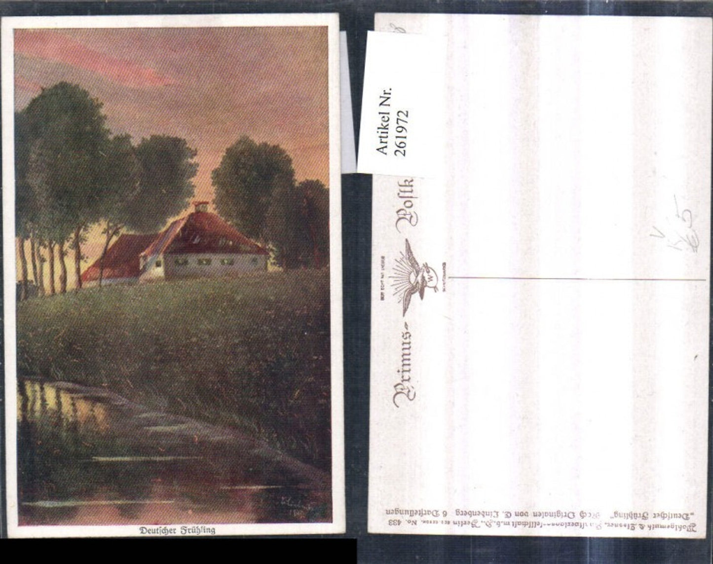261972,Primus AK 433 Künstler E. Lindenberg Deutscher Frühling Haus Bach Partie