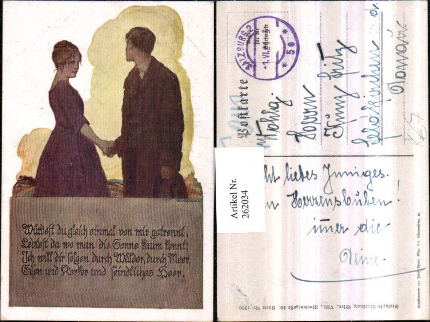 262034,Künstler AK Ernst Kutzer Liebespaar Händchen haltend Spruch Text pub Deutscher Schulverein 1330