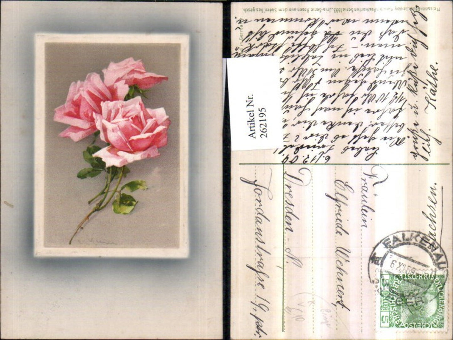 262195, embossing artist AK Catharina Klein roses passepartout pub Meissner and book 1593