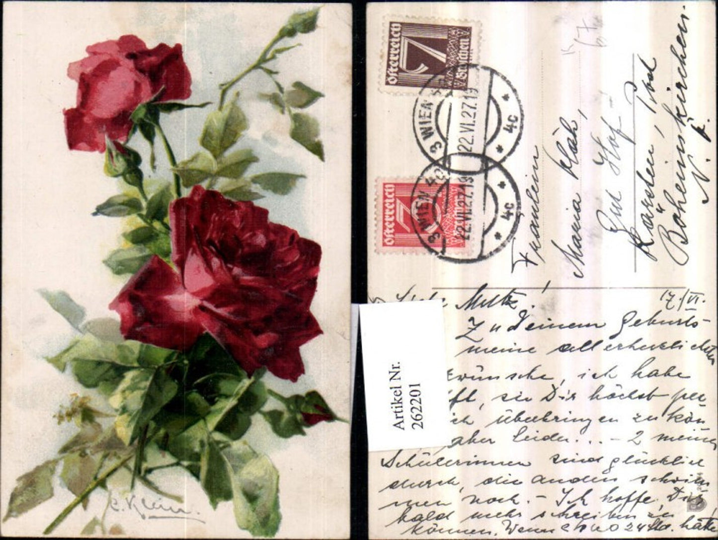 262201,Künstler AK Catharina Klein Blumen Rosen