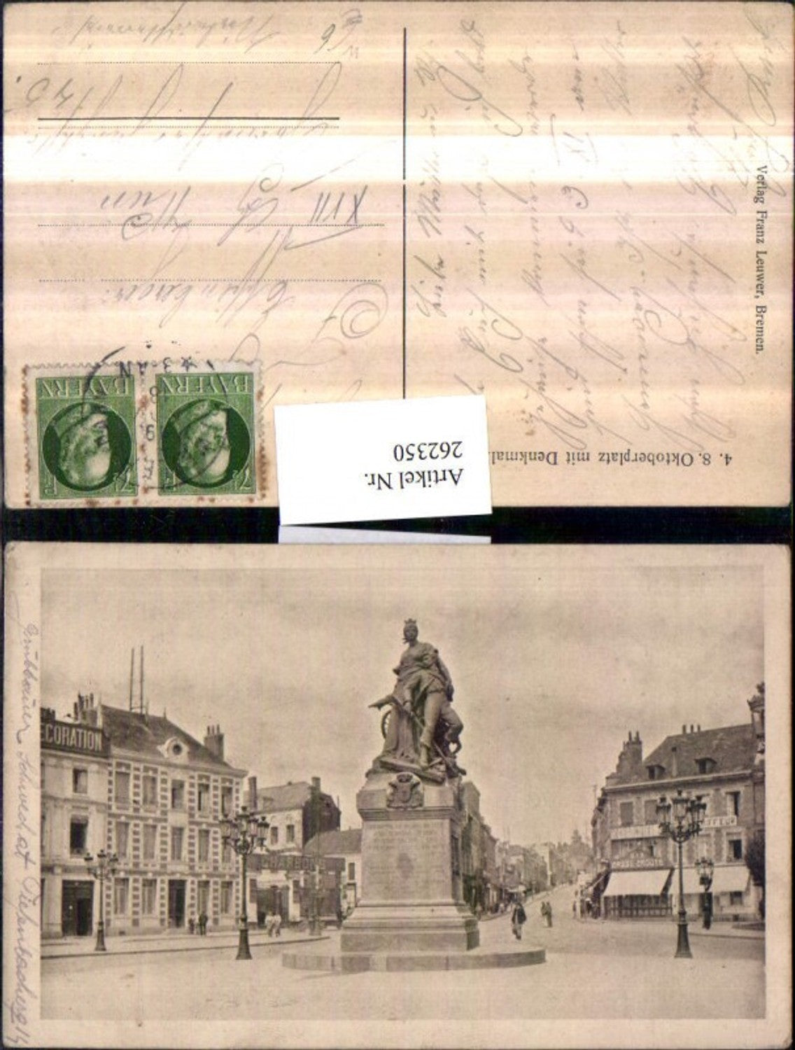 262350,4. 8. Oktoberplatz m. Denkmal Straßenansicht Geschäfte