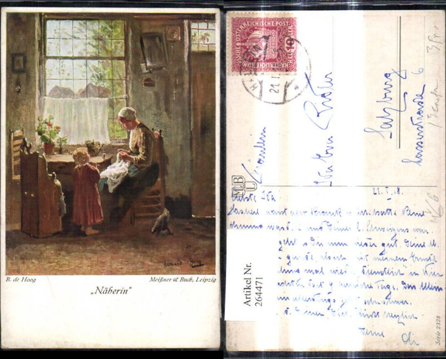 264471,Künstler Ak Meissner & Buch 2328 D. De Hoog Näherin Frau m. Kind Handarbeit Nähen Huhn