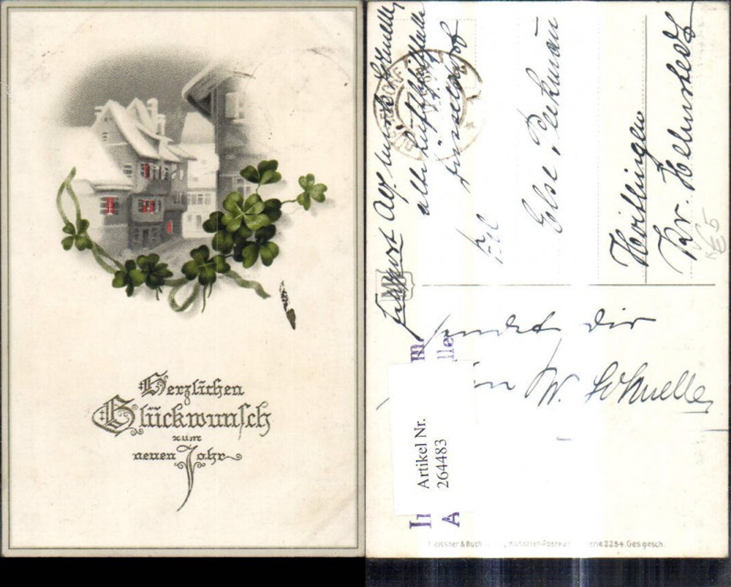 264483,Künstler Ak Meissner & Buch 2254 Strassenansicht Stadt Klee Kleeblätter Neujahr