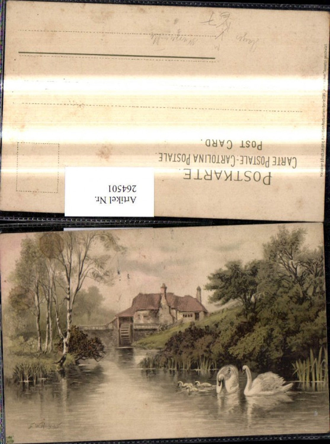 264501,Künstler Ak Meissner & Buch 1189 Hayes Am Weiher Wassermühle Schwäne Landschaft