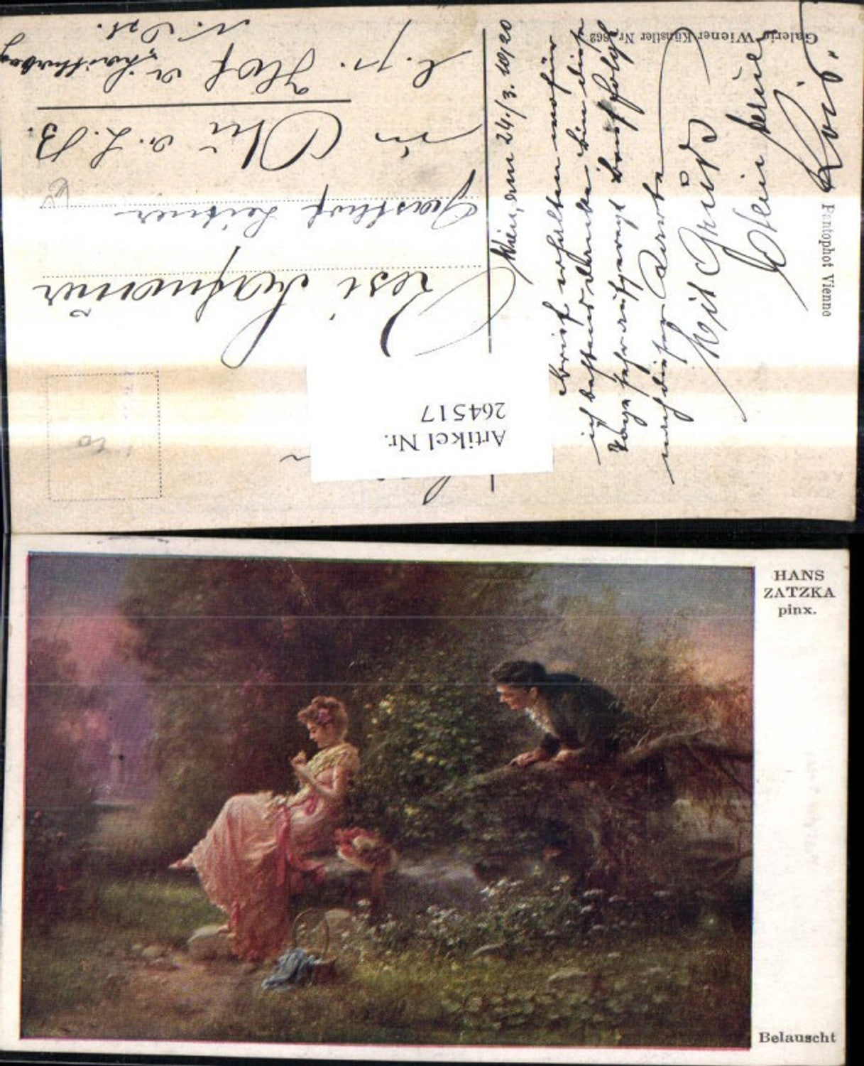 264517,Künstler Ak Hans Zatzka Belauscht Mann belauscht Frau Garten Park