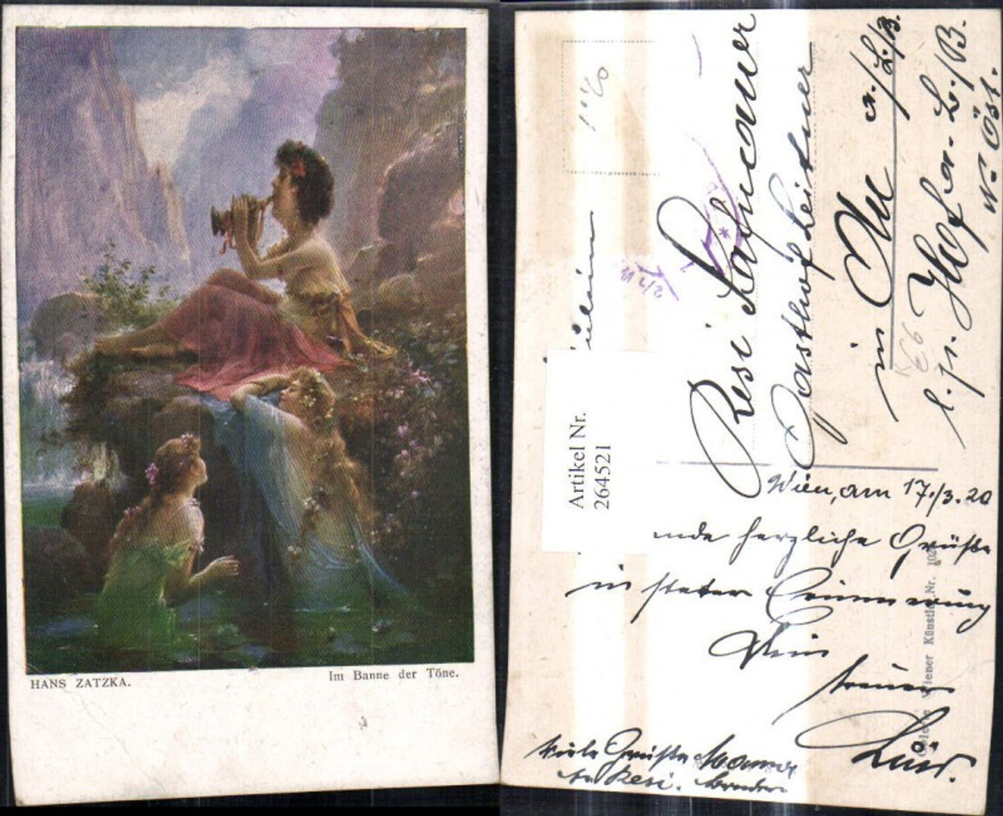 264521,Künstler Ak Hans Zatzka Im Banne der Töne Frauen Tröte Musik