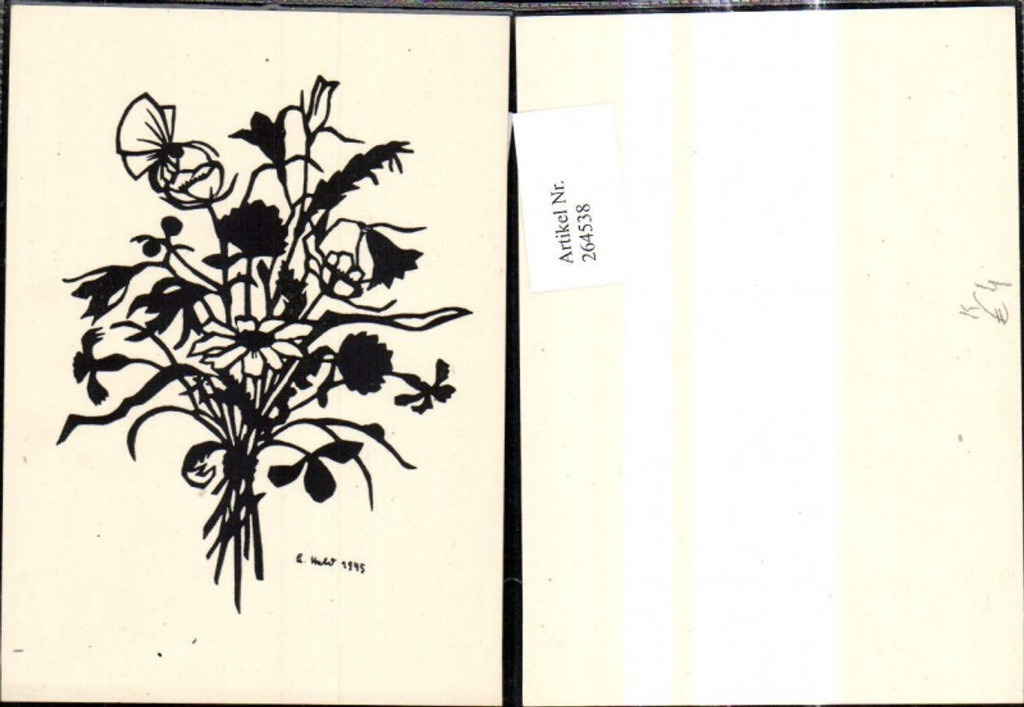 264538,Künstler Ak Scherenschnitt Silhouette Blumenstrauß Blumen Schmetterling