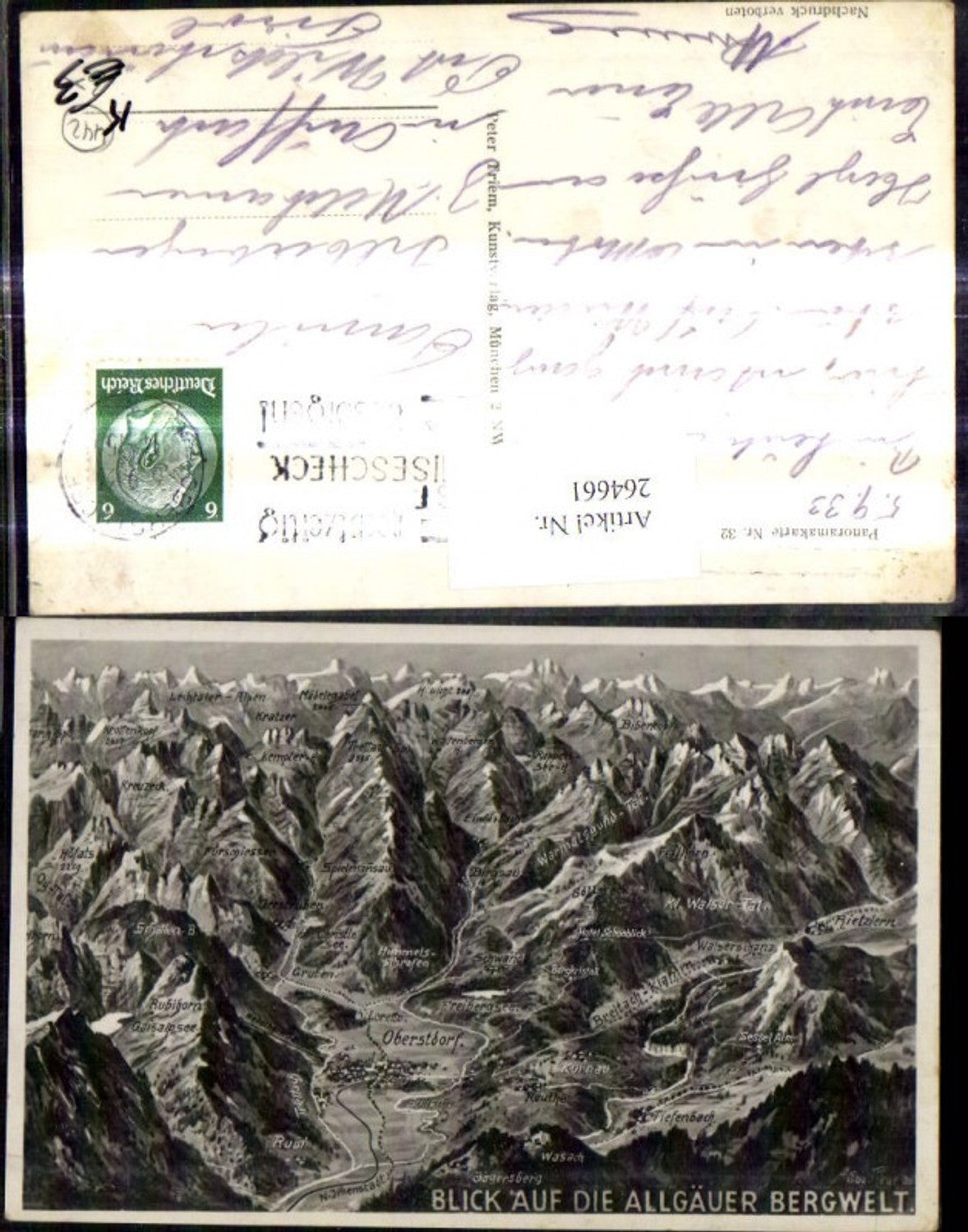264661,Künstler Ak Eugen Felle Panoramakarte 32 Blick a. d. Allgäuer Bergwelt Oberstdorf Tiefenbach