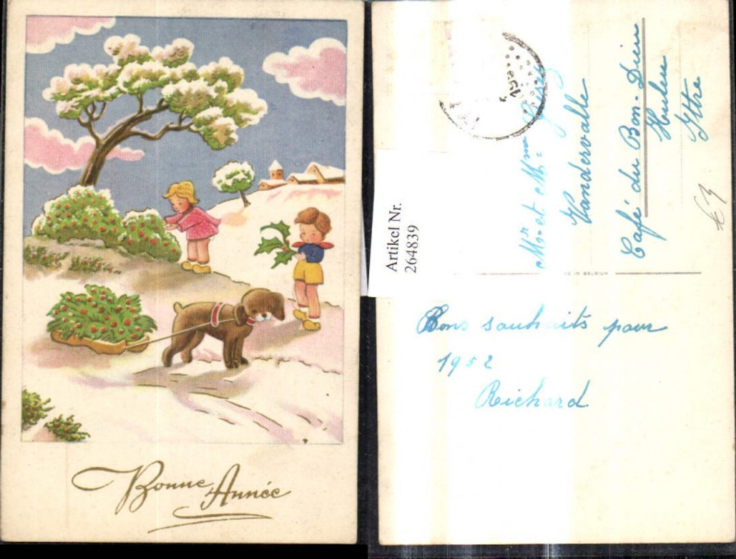 264839,Künstler Ak Kinder Hundeschlitten Schlitten Winterlandschaft Bonne Annee